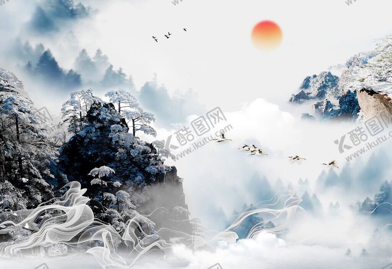编号：38708801210524422323【酷图网】源文件下载-雪景山背景墙