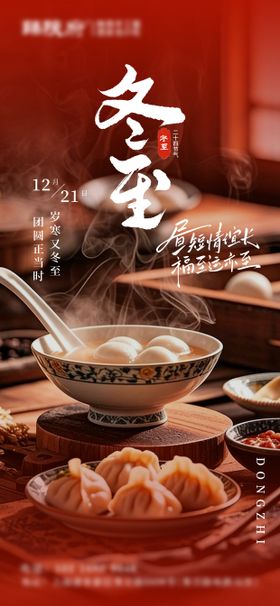 实景红色喜庆冬至节气饺子汤圆海报