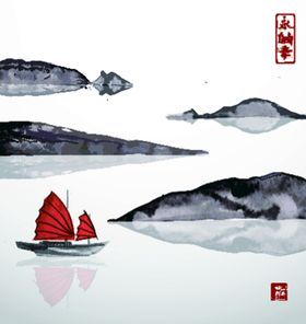 水墨山水花画         