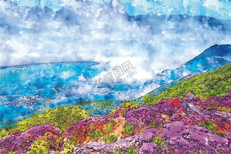 编号：24676010111943275716【酷图网】源文件下载-水彩田园风光