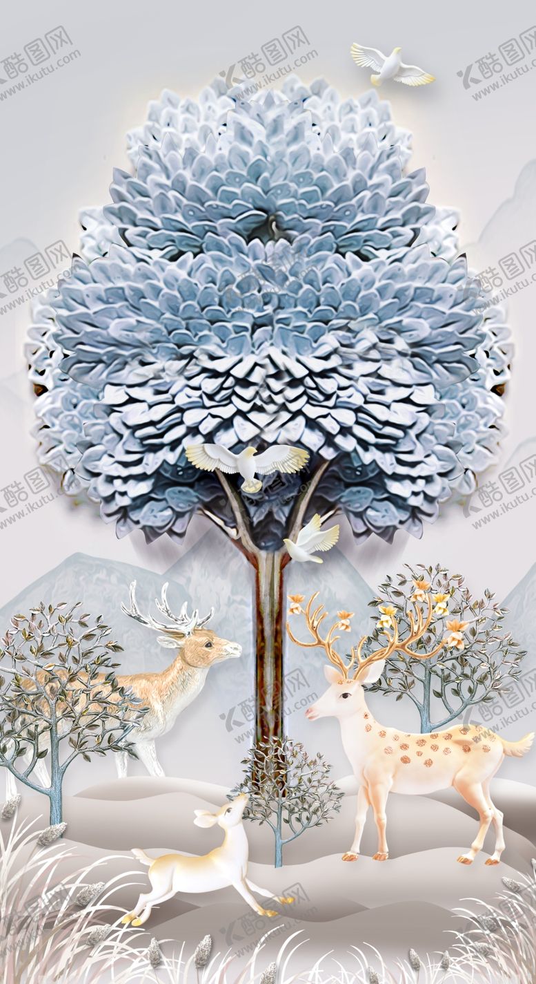 编号：46469409291705556369【酷图网】源文件下载-北欧麋鹿玄关背景墙