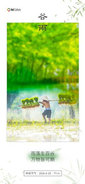 谷雨节气海报二十四小清新插画