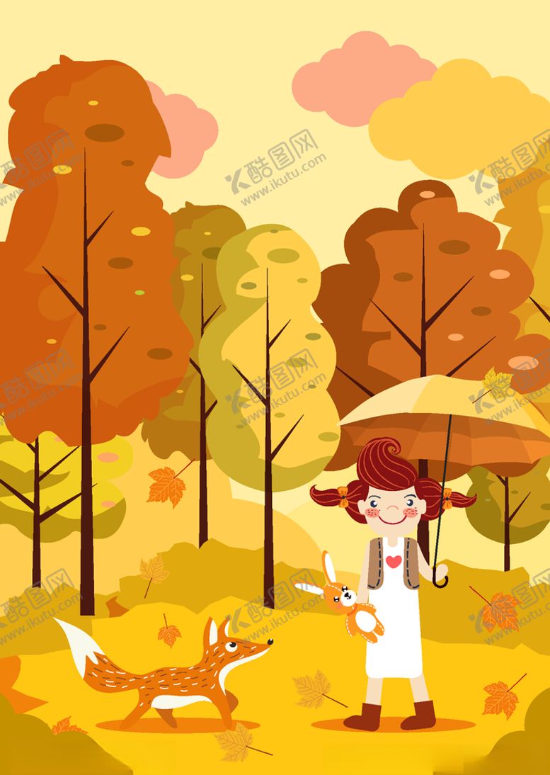 编号：24980210180101256773【酷图网】源文件下载-创意秋季森林女孩和狐狸