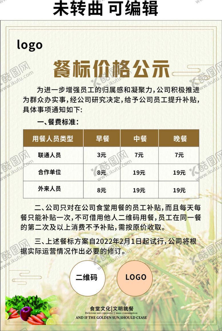 编号：04135609242059385938【酷图网】源文件下载-食堂用餐价格公示