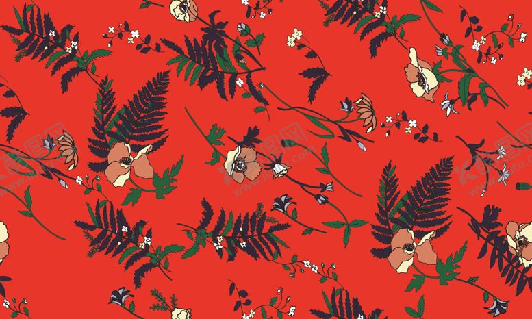 编号：38126709251938411642【酷图网】源文件下载-四方连续手绘花朵数码印花