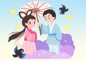 手绘元素牛郎织女相会