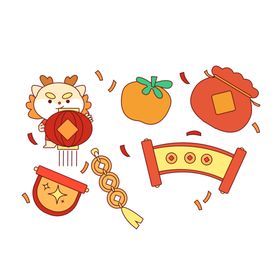 新年元素祝福语贴纸手绘图