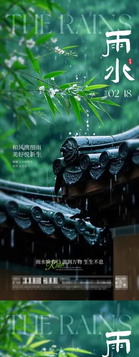 雨水节气海报下二十四竹叶系列