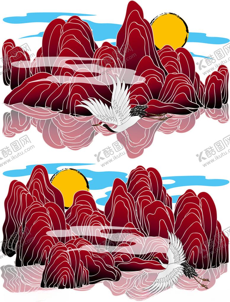 编号：12155804060054231640【酷图网】源文件下载-梦幻对称的山峦与落日景观