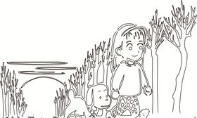 与小狗动物玩的小女孩