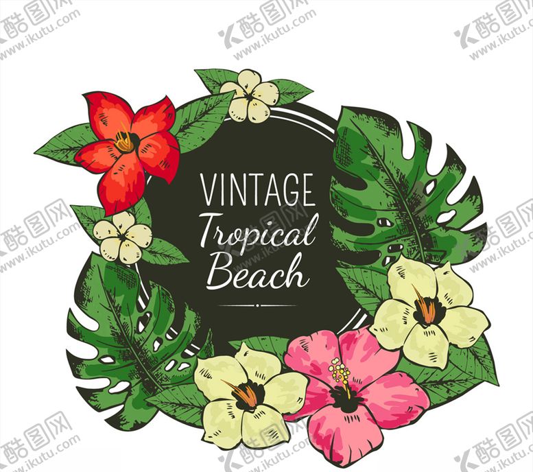 编号：21024509260930114390【酷图网】源文件下载-彩绘复古热带沙滩花卉