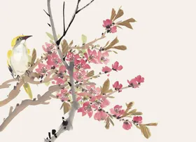 桃花鸟画工笔画红