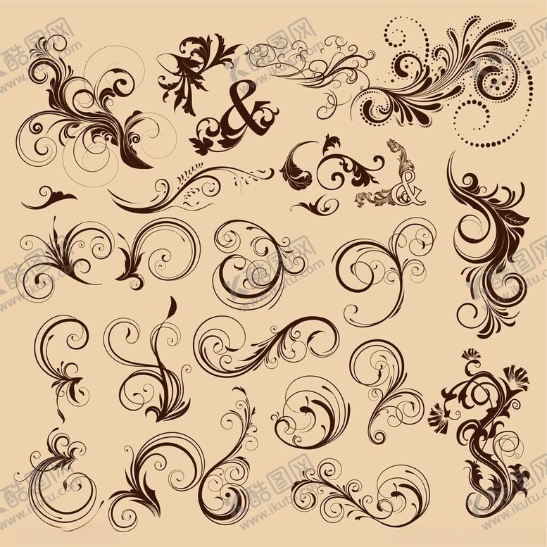 编号：26109211151727065642【酷图网】源文件下载-复古装饰性花纹设计元素