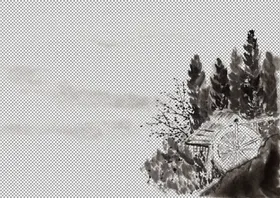 透明底山水画