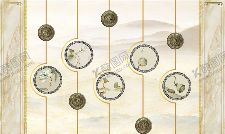 编号：77499405101507007298【酷图网】源文件下载-山水画荷花背景墙