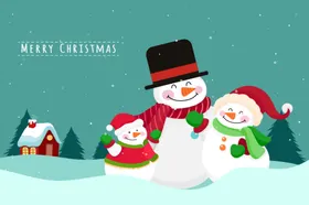 圣诞节背景矢量冬天房屋雪人创意