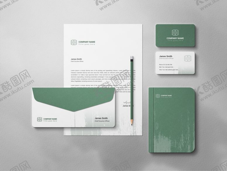 编号：62867104051311529088【酷图网】源文件下载-绿色系商务文具设计套装