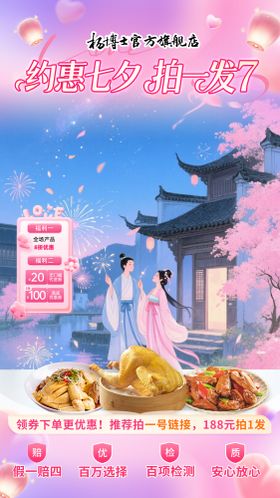 七夕情人节浪漫直播间贴片海报