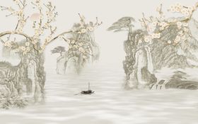工笔花鸟背景墙装饰画
