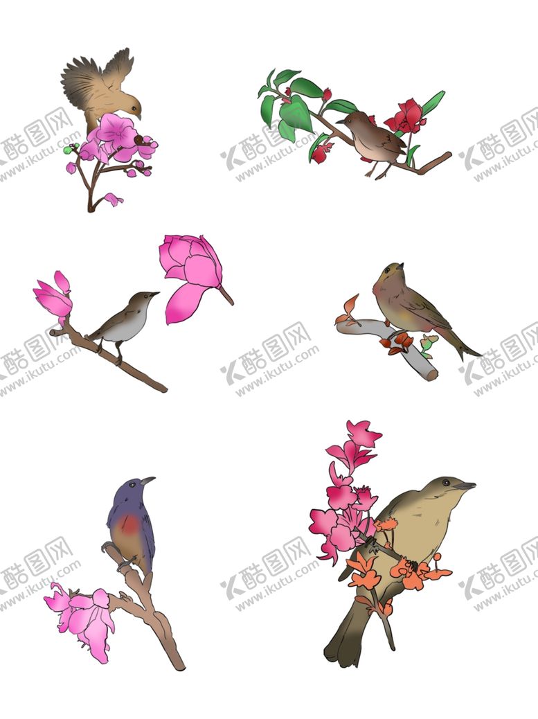 编号：22882910091631358508【酷图网】源文件下载-手绘卡通可爱花鸟小清新套图