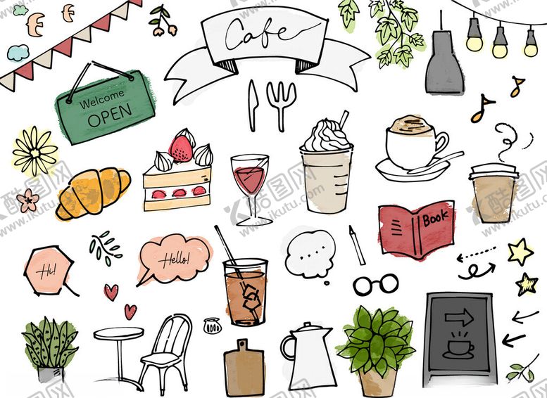 编号：22749511212319561750【酷图网】源文件下载-手绘可爱生活元素插画