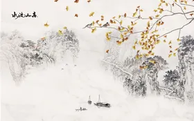 水墨山水简约花鸟背景客厅装饰画墙新中式素材