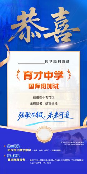 留学国际班喜报offer蓝金海报