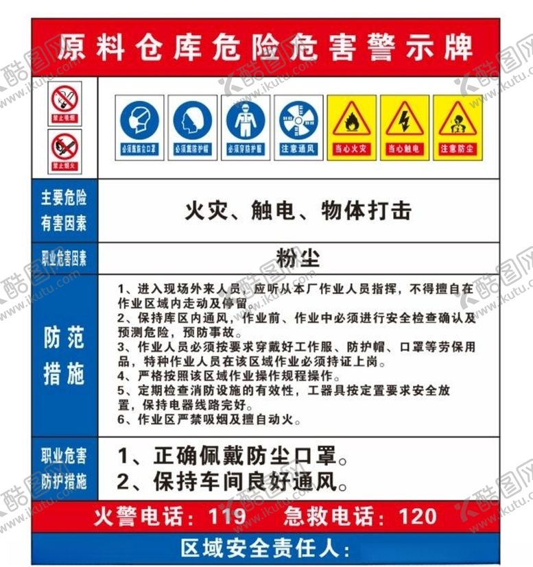 编号：24944110180940158219【酷图网】源文件下载-原料仓库危险危害警示牌