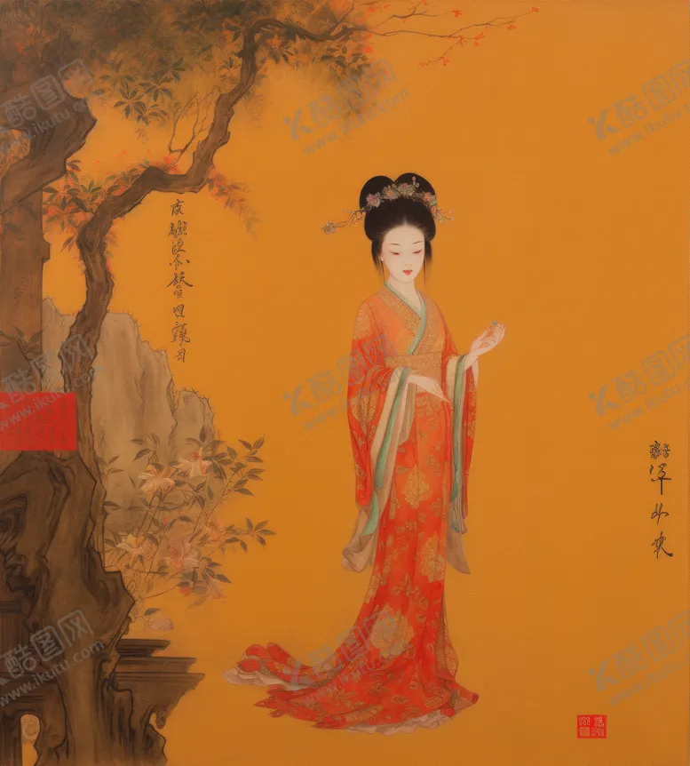 仕女图高清工笔画仿古画装饰画