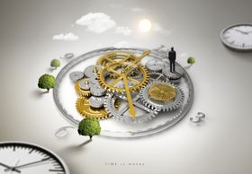 创意时间与天空成合背景
