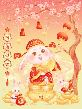 国潮兔年布置插画素材展板