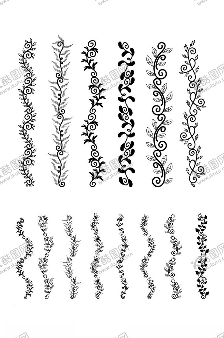 编号：18811903011016371217【酷图网】源文件下载-黑色线描花草花边矢量元素