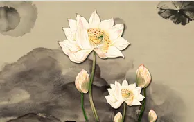荷花壁画水墨国画客厅画