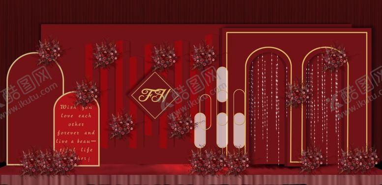 编号：74424306300610011856【酷图网】源文件下载-中式婚礼红色拱门装饰