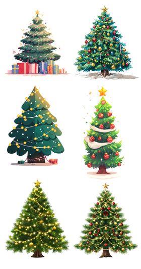 多样圣诞树与节日装饰