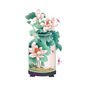 花朵花瓶清新插画卡通海报素材