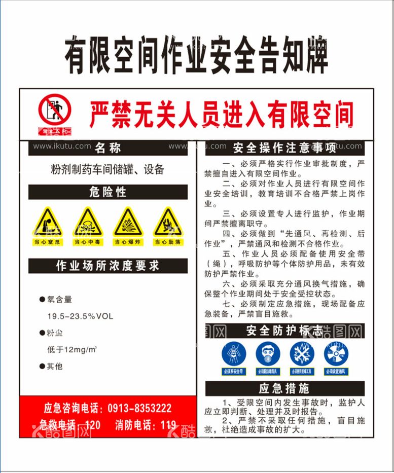 编号：59081912242128501115【酷图网】源文件下载-有限空间作业安全告知牌