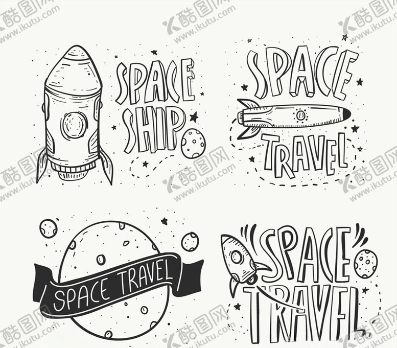 编号：72782910220317388100【酷图网】源文件下载-4款手绘太空之旅标签