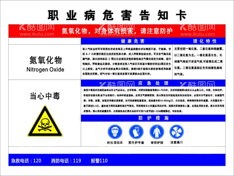 编号：97401609180022539782【酷图网】源文件下载-氮氧化物职业危害告知卡