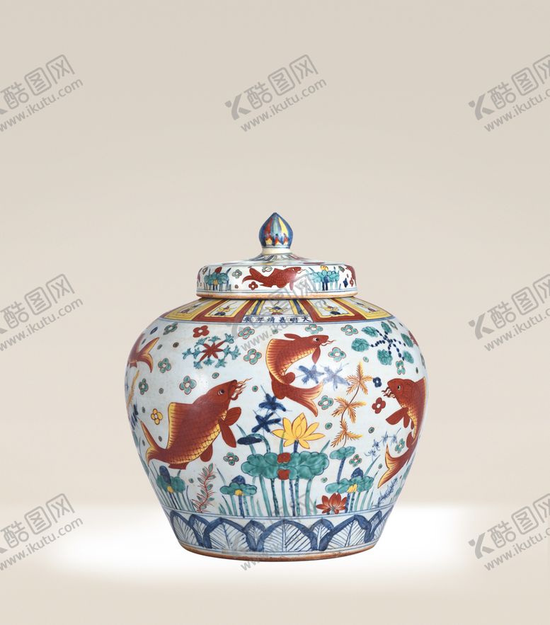 编号：67447606270655598948【酷图网】源文件下载-五彩荷塘盖罐