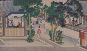 红楼梦场景精美工笔画室内装饰古代人物像