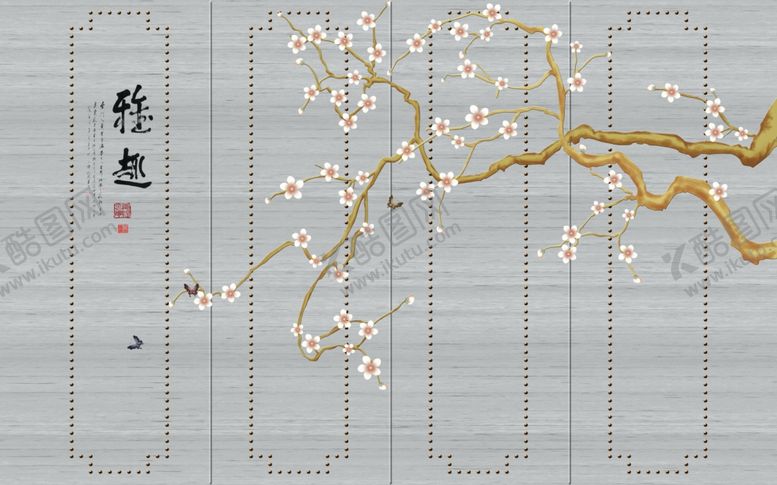 编号：10819206251458284186【酷图网】源文件下载-花鸟画梅花背景墙
