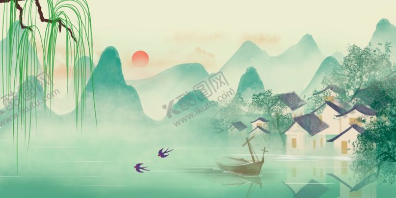 编号：68692404242356034412【酷图网】源文件下载-水墨江南山水人家美景