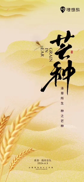 二十四节气芒种海报麦子稻田麦田