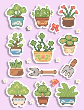 可爱盆栽贴纸