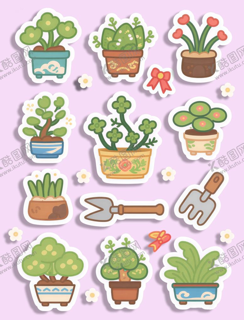编号：92315004211623525576【酷图网】源文件下载-可爱盆栽贴纸