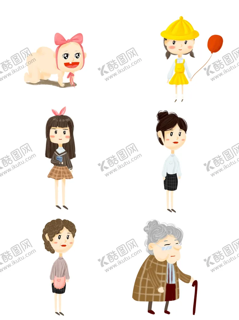 编号：18758704170953406674【酷图网】源文件下载-手绘人类宝宝老人青年女孩