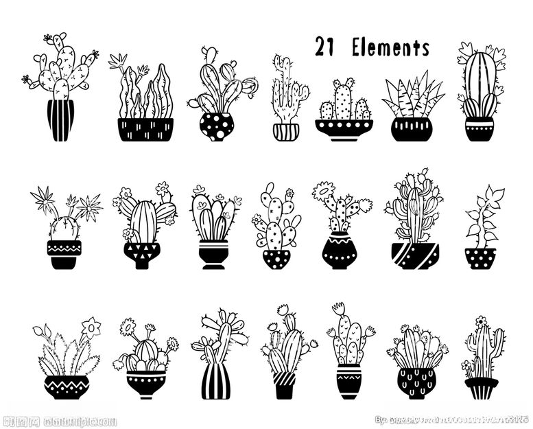 编号：84732812021322508300【酷图网】源文件下载-手绘线描仙人掌元素