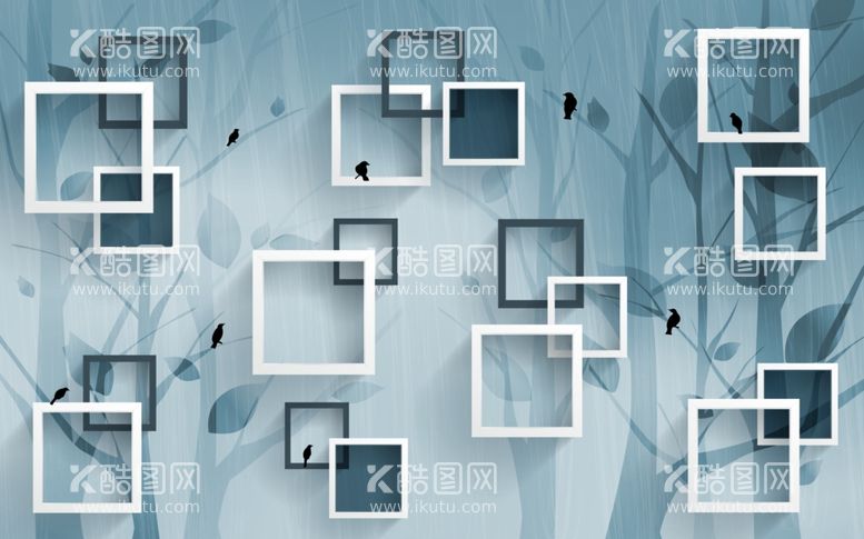 编号：76150003100515397518【酷图网】源文件下载-正方形背景墙小鸟