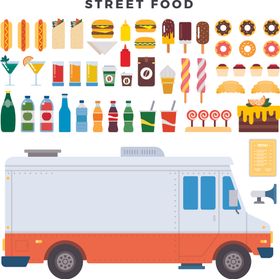 街头美食餐车及多样食品